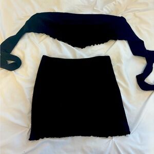 Black 2 piece tie top and skirt set
